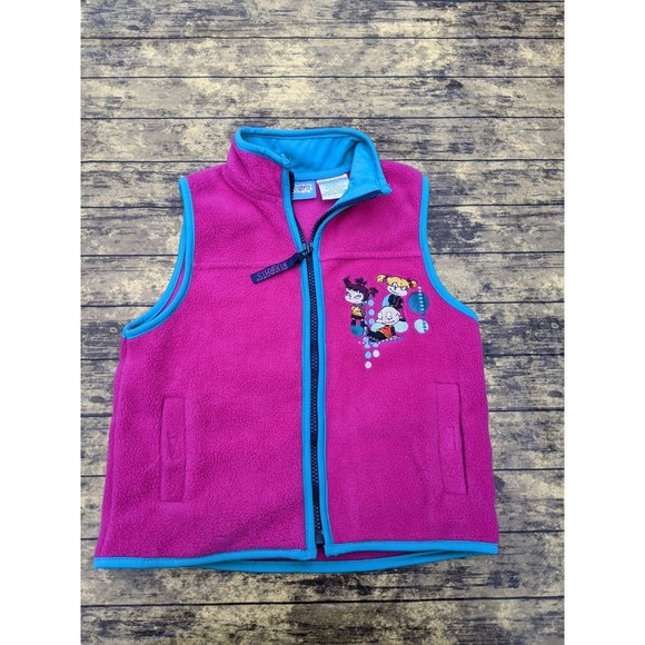 Vintage Rugrats 2000 Viacom Fleece Full Zip Vest Magenta Pink Children's Kids 6 - Picture 1 of 5